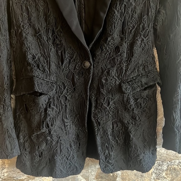 Rag & bone black distressed silk & lace blazer - Picture 4 of 6